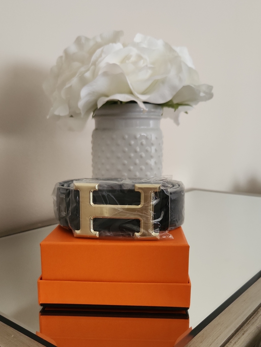 Black Leather H-Buckle Belt